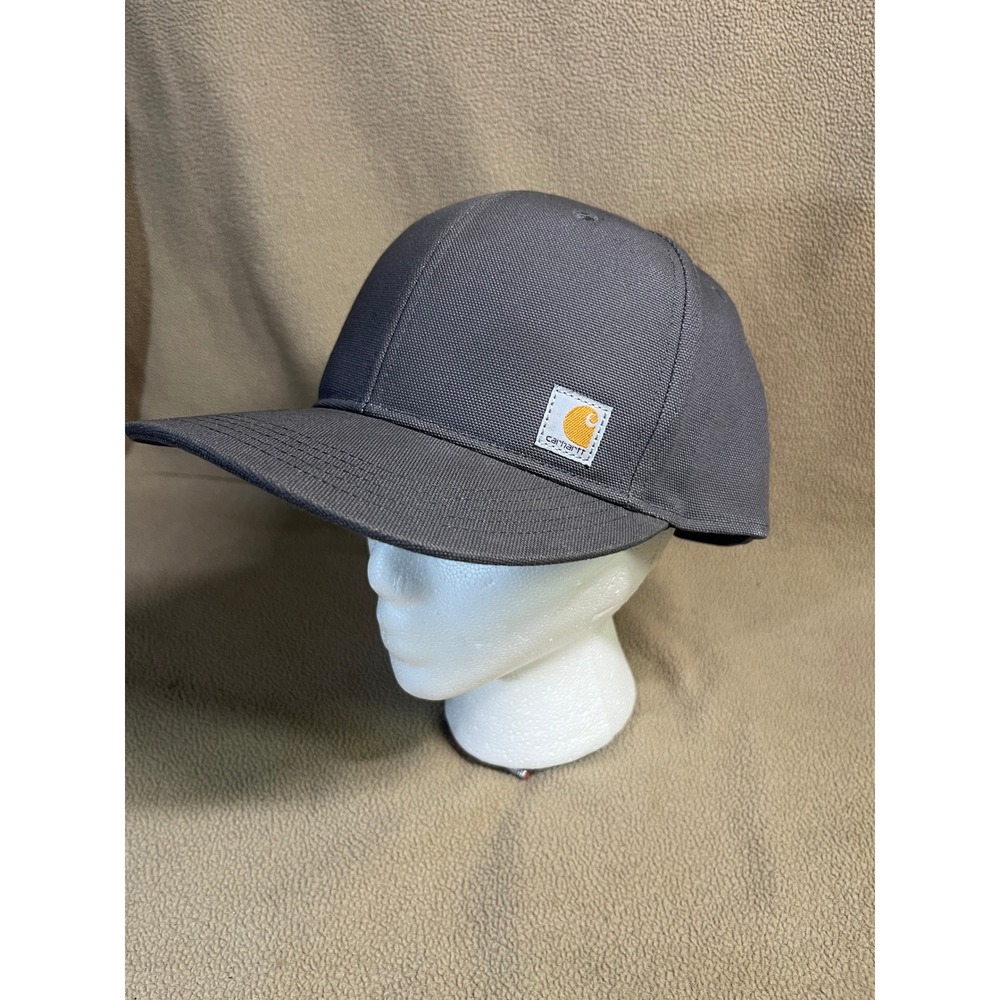Carhartt Mens Charcoal Gray Canvas Snapback Hat Flat Brim Logo Patch Cap
